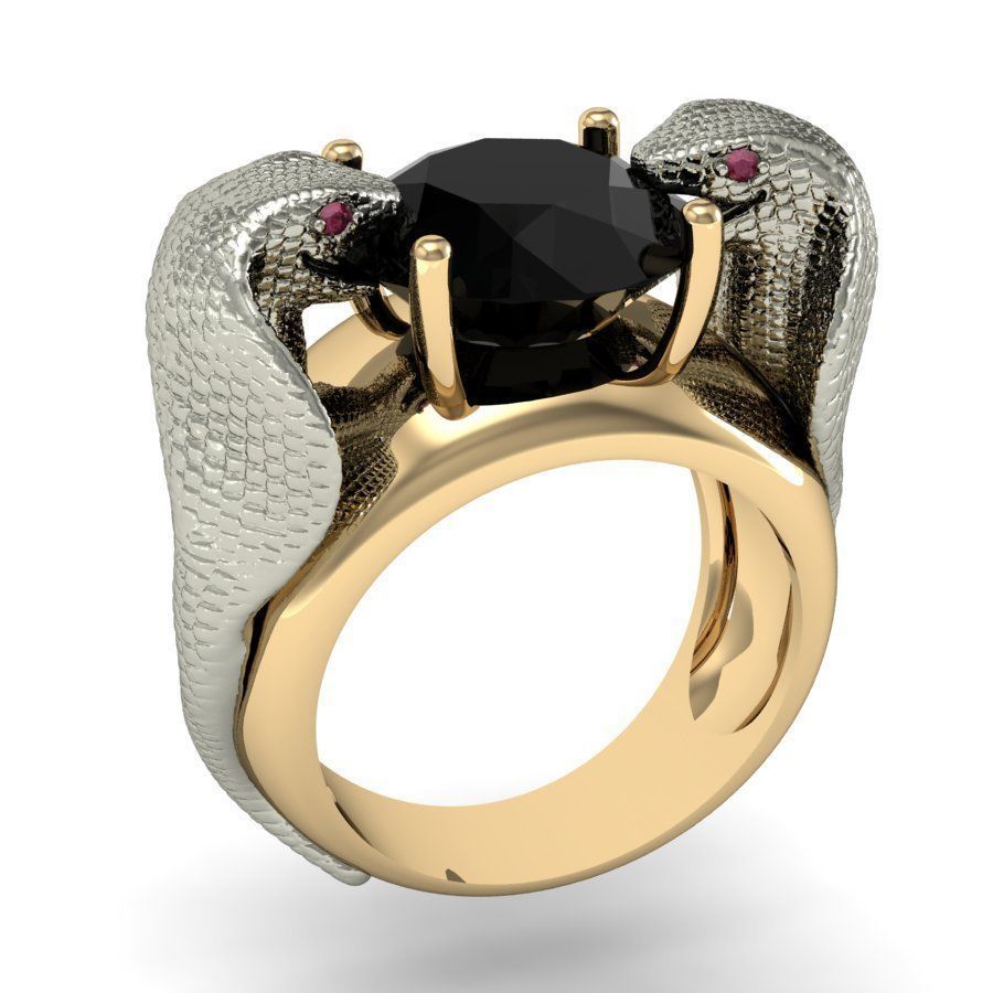 ring two snakes jewelry diamond printable snake cobra coin cad gems female women brillant exclusive 3dm stl obj fashion gold cnc rhino rings 3D print model - Mito3D