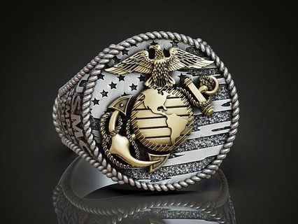 ring united states marine corps army usmc usa eagle ropes us military jewelry veteran rings 3d print model - Mito3D