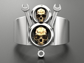anillo v8 de cráneo la joyería el impresión 3dprinted imprimible los anillos diseño joya oro printabl otros creación prototipos plata motorista ennegrecimiento 3d print model - Mito3D