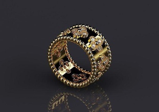squillare furgone cleef perlee trifogli stile 01 marca arpels anelli gioielleria diamante oro gioiello 3dring stampabile anello d'oro alta 3d print model - Mito3D