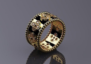 squillare furgone cleef perlee trifogli stile 03 marca arpels anelli gioielleria diamante oro gioiello 3dring stampabile anello d'oro alta 3d print model - Mito3D