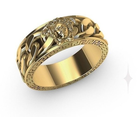 anillo versace oro cadena medusa 3d imprimible joyería joya diamante compromiso moda enganchar plata vestir rinoceronte vendimia boda brillante anillos 3d print model - Mito3D