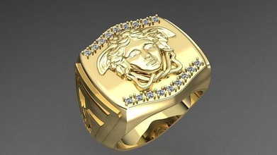 ring versace stones jewelry gold diamond jewellery jewel rings brilliant fashion beauty sapphire champion medusa man 3d print model - Mito3D