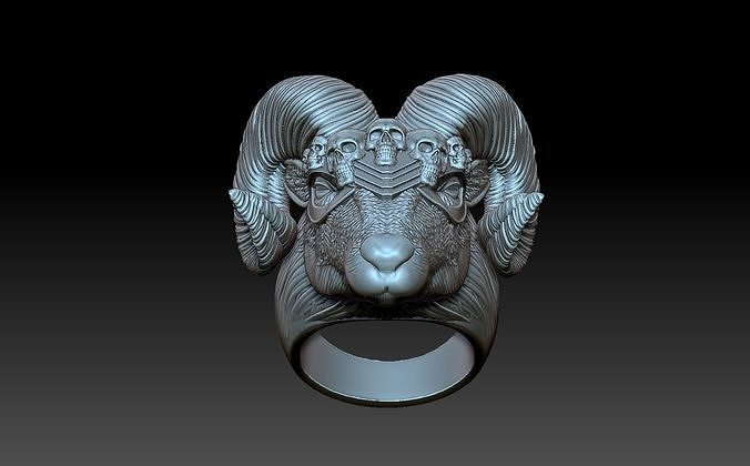 ring viking ram sheep skull horns axe mountain art decoration decor jewelry rings 3D print model - Mito3D