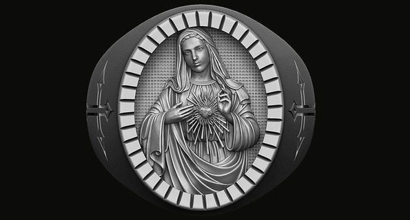 anillo Virgen María sagrado corazón Santo escultura cristiandad cruzar religión joyería joya anillos objeto catolicismo estatua Jesús Biblia cristiano Arte Orando oración 3d print model - Mito3D