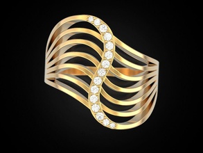 ring wave gems woman authentic awesome cad classic diamond engagement gold jewelry jewlery unique 3dprinted jewellery design jewel golden fashion rings 3d print model - Mito3D
