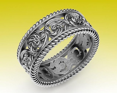 Ring Hochzeit Filigran Blumen Muster Antiquität uralt Gold Silber druckbar Schmuck brutal Ringe 3d print model - Mito3D