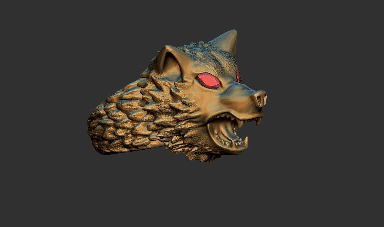 anel lobo argolas cabeça lobo anéis dourado prata joalheria 3D print model - Mito3D