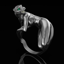 ring woman panther jewelry gold silver jewel printable jewellery gem fashion sterling diamond beauty cat emerald rings 3d print model - Mito3D