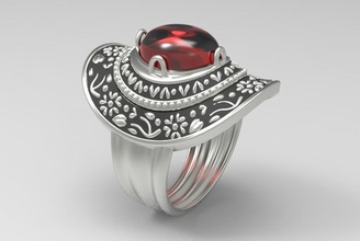 anel de mulheres chapéu jóias prata cobochon anéis 3d print model - Mito3D