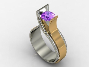 ring women mfs0057 jewelry amethyst diamonds 2 colored gold rings 3d print model - Mito3D