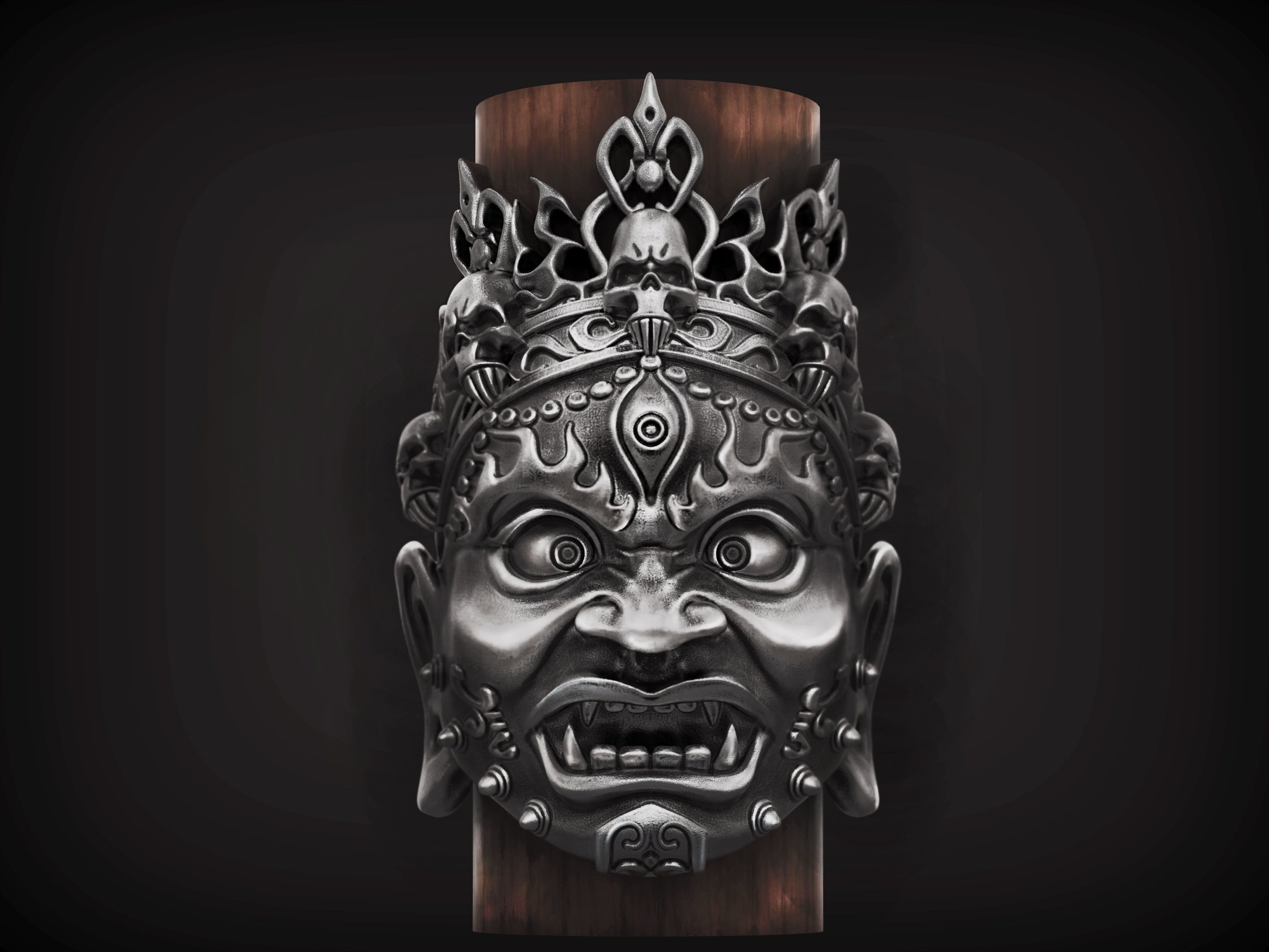 ring god yama head statue sculpture jewelry jewel silver gold zbrush 3dprint of death detailed unique underworld hindu deities sanskrit twin yima rings 3D print model - Mito3D