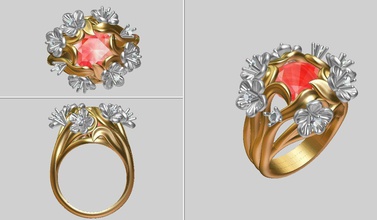 ringflower anillo la joyería joya gem de flor imprimible piedras preciosas los anillos 3d print model - Mito3D