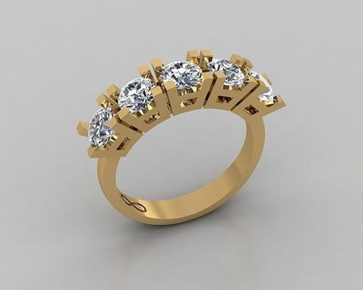 rings 3d gold diamond ring five stones jewelry silver wedding jewellery jewel 3d print model - Mito3D