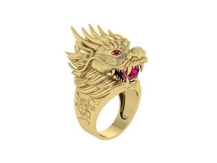 anneaux dragon bijoux animal Masculin or platine brillant argent gemme imprimable homme mode beauté art luxe saphir 3d print model - Mito3D