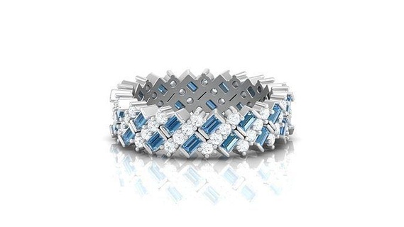 anillos zafiro diamante anillo banda joyería joya Boda compromiso Moda plata imprimible libra esterlina eternidad 3d modelo junquillo redondo estilo 3d print model - Mito3D