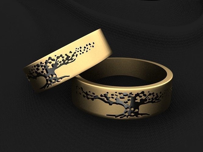 rings tree welry jewellery life leaves pattern printable ring cad female women exclusive wedding stl obj fashion gold print jewelry 3D print model - Mito3D