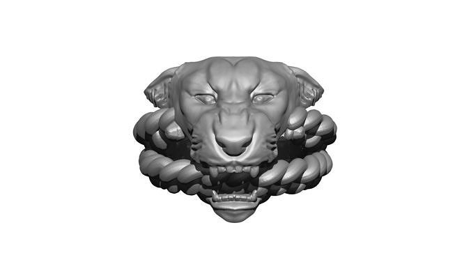 roar lion ring chain head face cat tiger angry king bust hunter knot rope jewel jewelry danger rings 3D print model - Mito3D