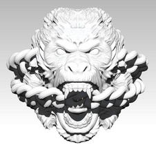 rugido mono anillo cadena cabeza cara animal selva gorila gorillaz rey kong busto cazador nudo joya joyería enojado peligro anillos 3d print model - Mito3D