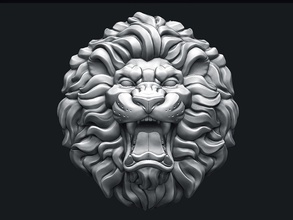 roaring lion head v2 roar wild animal cat tiger kitty sculpture basrelief pendant ring jewelry silver gold man relief king decoration puma 3d print model - Mito3D