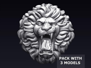ruggente leone testa animale pendente selvaggio gatto squillare sollievo scolpire decorazione scultura bassorilievo oro pacco billetta bestia arte ruggito gioielleria argento ciondoli 3d print model - Mito3D