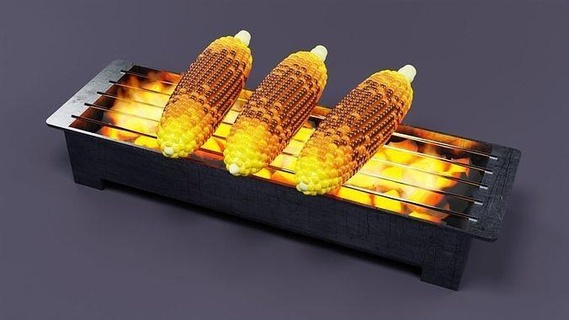 arrostito Mais mais tostato cibo piatto cucina carbone griglia bruciare arrosto spuntino fuoco Casa cenare 3d print model - Mito3D