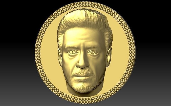 robert downey jr medallion pendant 3d printing ready stl obj tony stark iron man captain america loki hulk thor marvel jewelry avengers bust scupture miniature figurine ring pendants 3D print model - Mito3D