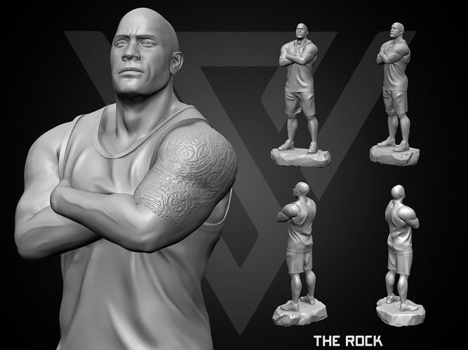 kaya 3d yazdırılabilir 2s vücut inşaatçı dwayne johnson wwe güreşçi aktör hollywood minyatürler baş şöhret heykel sanat heykeller erkek karakter insan 3D print model - Mito3D