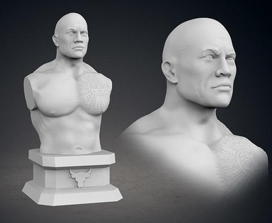 kaya büst akım versiyon dwayne johnson wwe hollywood heykel güreş aktör süperstar şöhret samoa göğüs dövme kel kaslar vücut geliştirme star sanat heykeller 3d print model - Mito3D