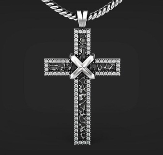 rock textured diamond cross pendant nugget religiou object jesus religious catholic church medallion bas relief portrait saint god christ christian jewelry pendants 3d print model - Mito3D