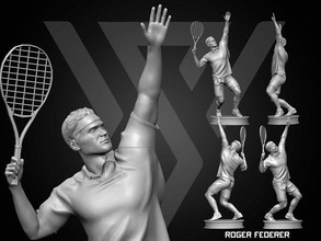 roger föderer 3d druckbar 2 charakter männlich tennis sport ziege legende porträt kunst gefüttert ex rolex roland garros wimbledon atp rückhand athlet büste skulpturen 3d print model - Mito3D