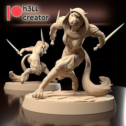 coquin khajiit fantaisie chat dnd dndmini créature personnage table Jeu art sculptures 3D print model - Mito3D