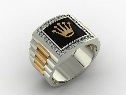rolex onyx ring design gold silver men gentlmen fashion jewelry white shining diamond rings 3d print model - Mito3D