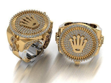 rolex ring gold printable diamond luxury watch sterling bracelet cad men gang hiphup hip hop rap shayeste design dollar money jewelry rings 3d print model - Mito3D