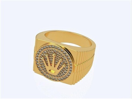 rolex style signet men ring jewelry rings printable gold silver diamond jewellery brilliant jewelri gem fashion bracelate engagement luxury 3d print model - Mito3D