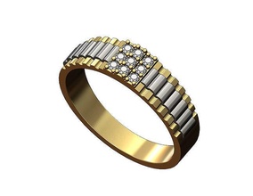 rolex style stepped diamond square ring size 6to13 jewelry printable gold silver sterling jewellery luxury fashion bling statement 2tone classic gents men rings 3d print model - Mito3D