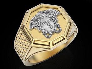man versace face ring sculpture jewelry gold rolex medusa fashion silver men manring printable platinum sterling pendants rings classic luxury beauty 3d print model - Mito3D