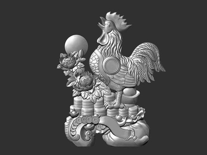 coq animal oiseau animaux poulet chanceux bas soulagement sculpture cnc stl décor décoration orné ornement statue art sculptures 3d print model - Mito3D