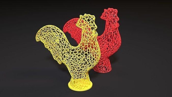 coq voronoi art statue décor figurine oiseau poulet décoration lampe nuit lumière 3d print model - Mito3D