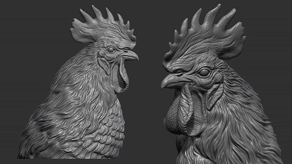 coq buste poulet volaille statue animal tête décor imprimable pendentifs médaillon cnc bijoux sculptures oiseau art ferme sculpture 3d print model - Mito3D