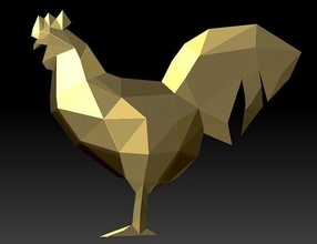 gallo pollo geometrico origami illustrazione forma contemporaneo arte retrò natura isolato simbolo deco lowpoly piega sculture 3d print model - Mito3D