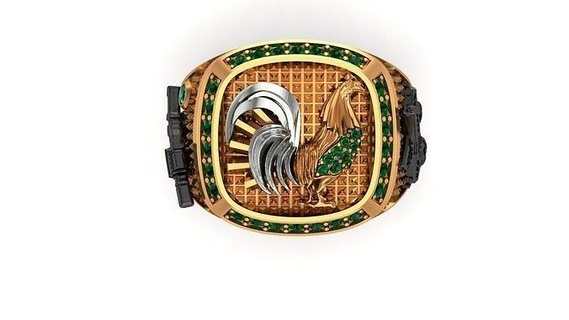 gallo ring anillo polla rosster oro imprimible esmeraldas joyería anillos lujo mexico joya 3d print model - Mito3D