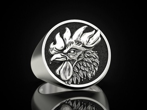 gallo anillo animales pájaro joyería joya impresión 3dprinted imprimible anillos diseño dorado moda oro prototipos plata ennegrecimiento textura 3d print model - Mito3D