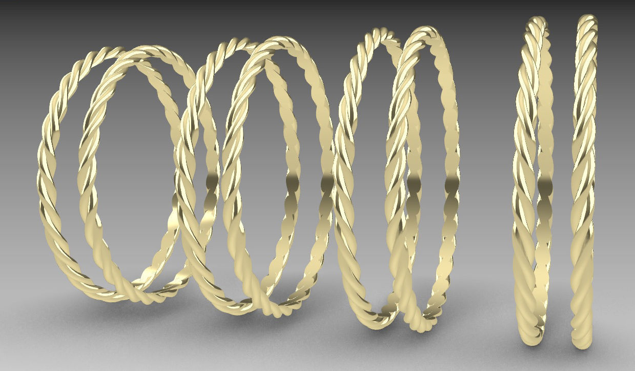 corde bague modèle anneaux luxe torsion douane bijoux mode argent or cercle cerceau lien 3D print model - Mito3D