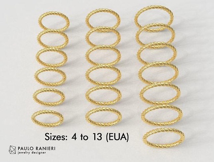 corda textura bandas banda Casamento anel ouro argolas joalheria noivado platina clássico moderno paulorani moda 3d print model - Mito3D