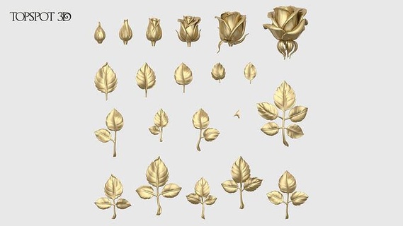 rose buds leaves set carving flower leaf onlay renaissance baroque empire style interior collection cnc classic furniture 3dprint highpoly art jewelry carved sculptures 3d print model - Mito3D
