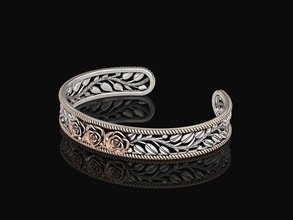 rose cuff bracelet 2 flower floral leaves modern fashion carving gold silver jewelry jewellery trendy fancy nature organic bangle diamond forest bracelets 3d print model - Mito3D