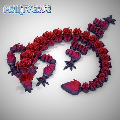 rose dragon print in place articulating toy flexi flexible articulated supports fantasy mythical cute pet crystals crystal art sculptures games toys 3D print model - Mito3D