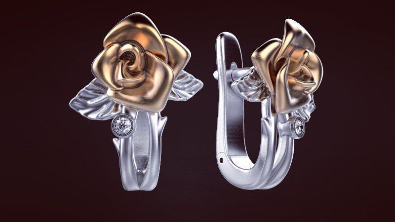 rose earrings jewelry earring printable silver diamond ring sterling 3D print model - Mito3D