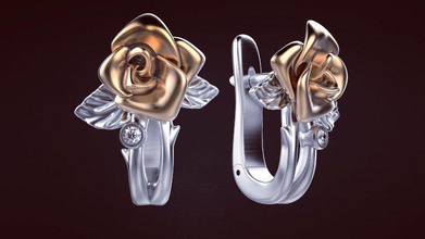 rose pendientes la joyería de rosa arete imprimible plata anillo diamante sterling aretes 3d print model - Mito3D
